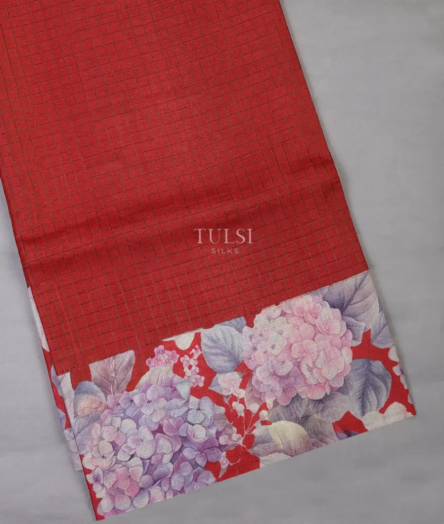 Red Tussar Printed Saree T690092-image