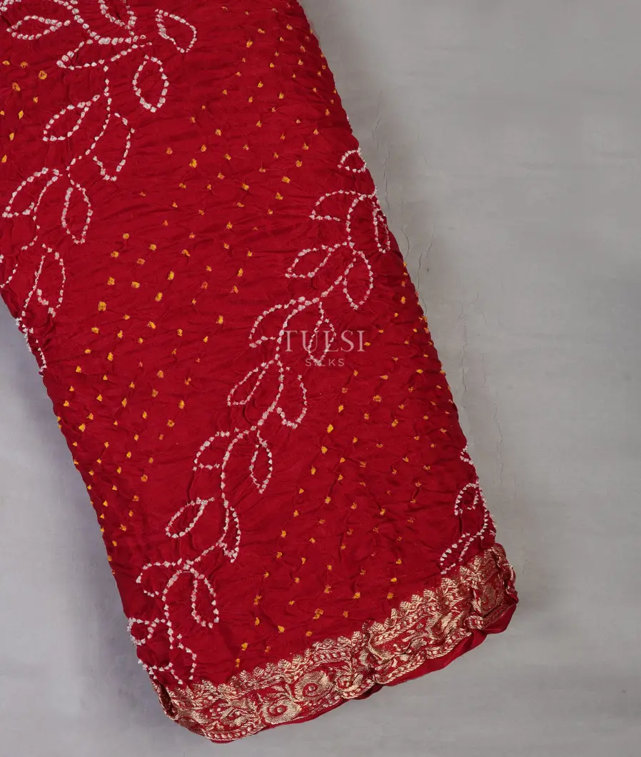 Red Bandhani Gajji Silk Saree T693734-image