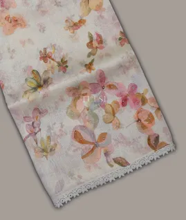 Off - White Linen Printed Saree With Lace Border  T684549-image