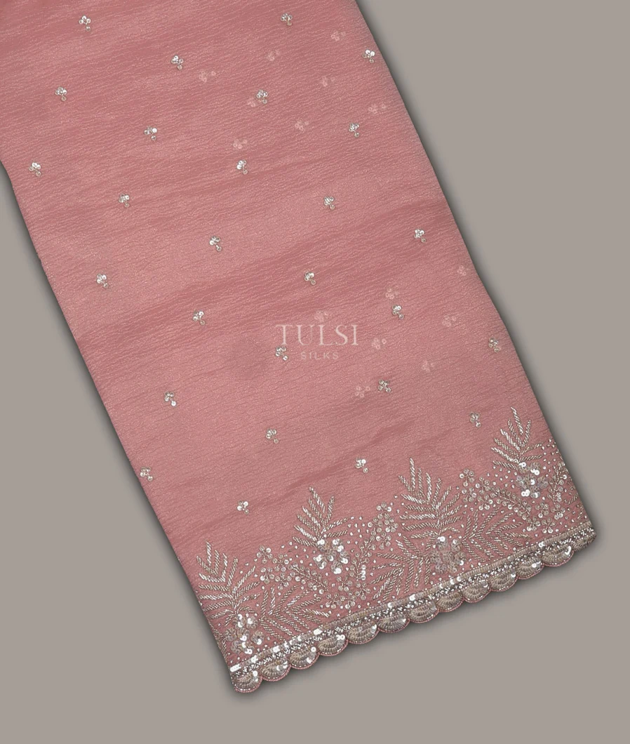 Peach Kora Crushed Tissue Organza Embroidery Saree T691356-image