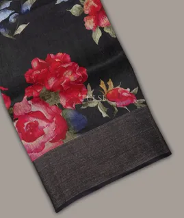 Black Linen Printed Saree T519762-2-image