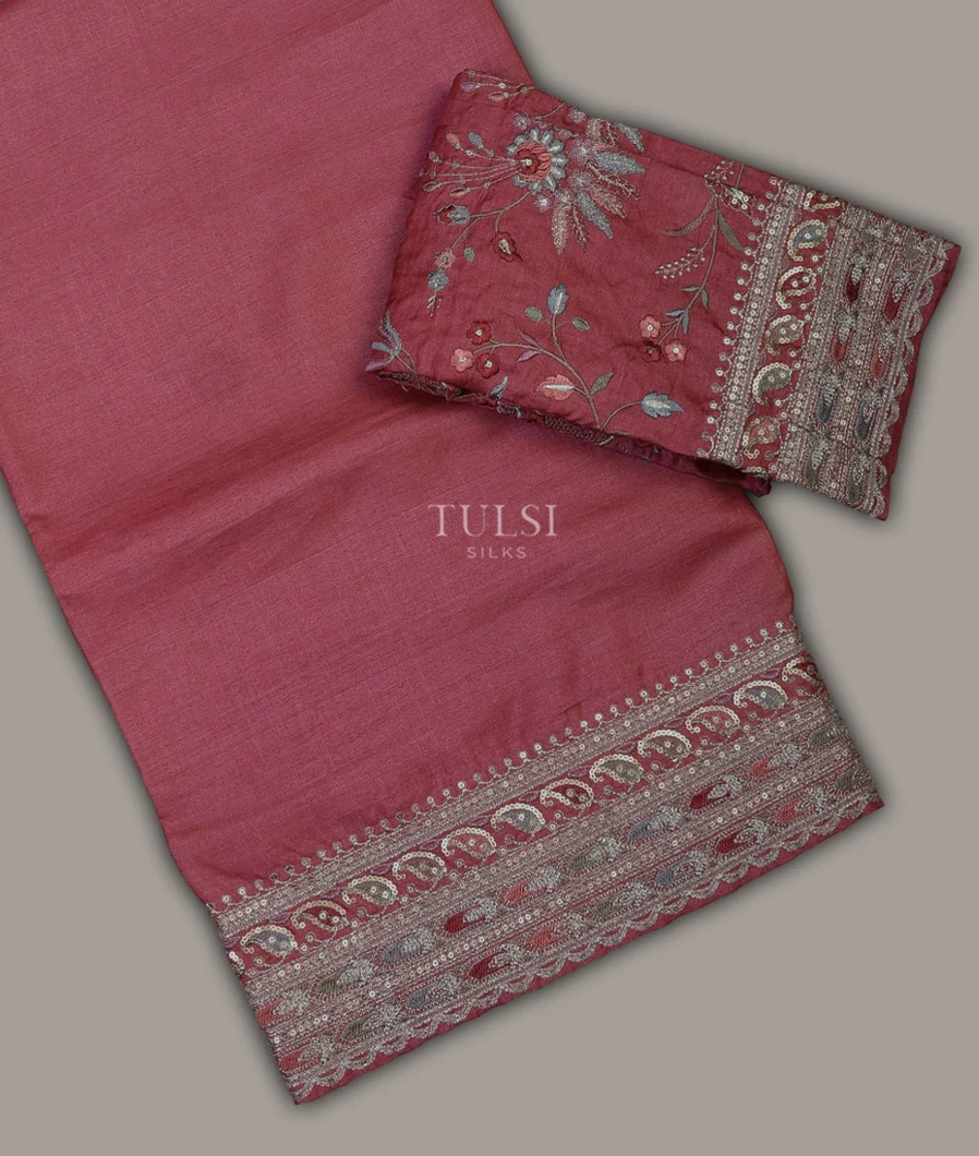 Pink Tussar Embroidery Saree T572046-1-image