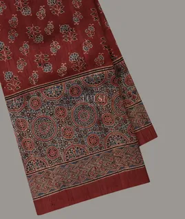 Maroon Tussar Ajrakh Printed Saree T542730-image