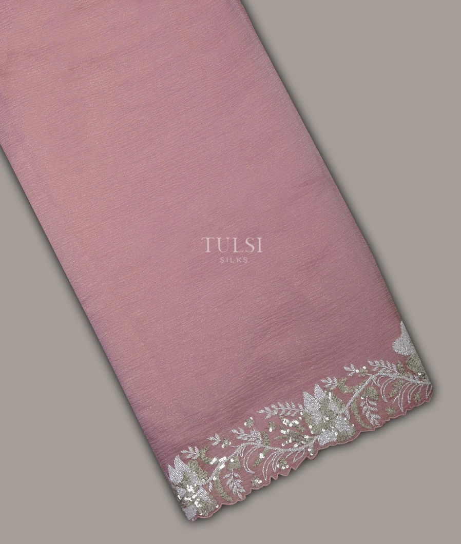 Lavender Pink Kora Crushed Tissue Organza Embroidery Saree T691344-image