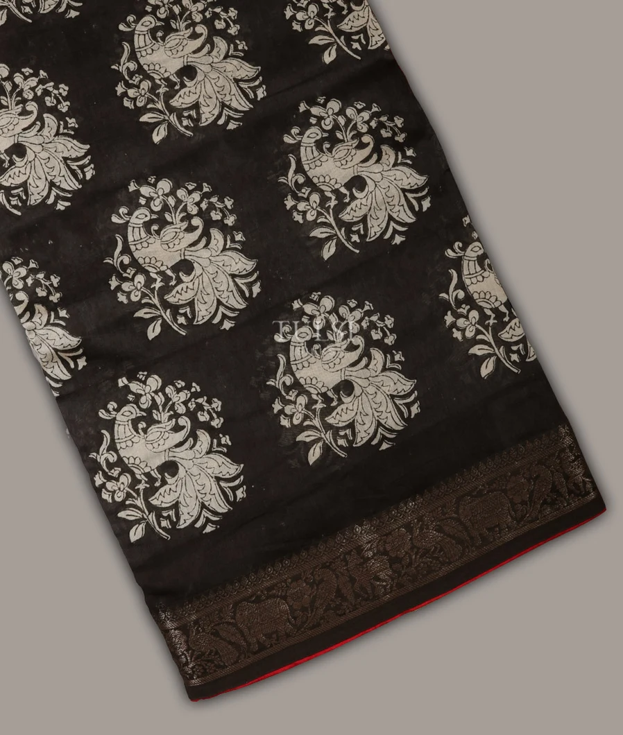 Black Printed Cotton Saree T689589-image