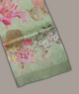 Green Linen Printed Saree T686261-image