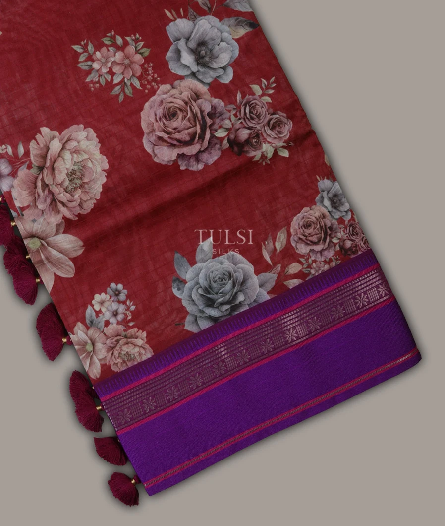Maroon Printed Cotton Saree T689599-image