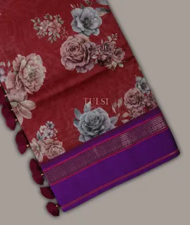 Maroon Printed Cotton Saree  T689599-image