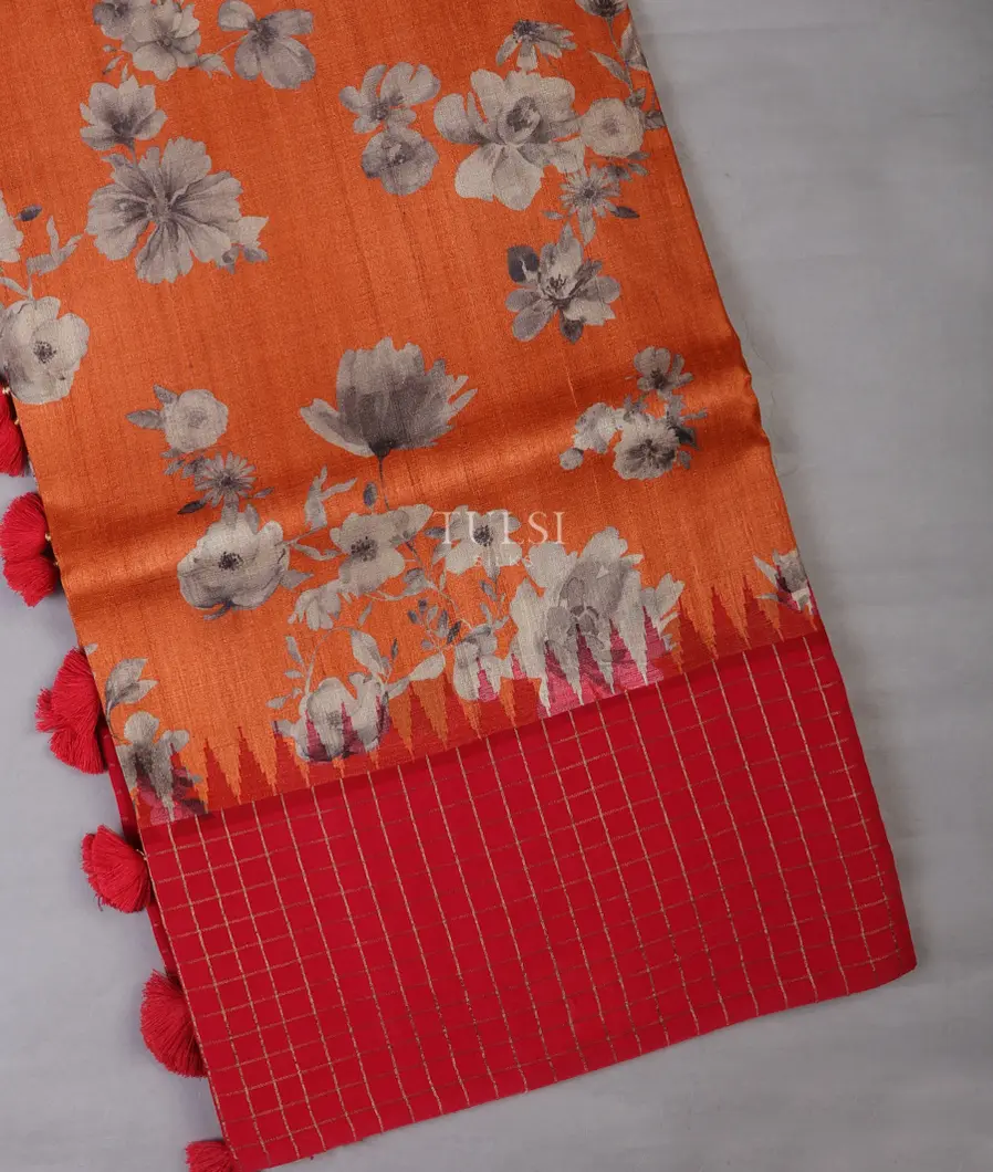 Orange Tussar Printed Saree T693837-image