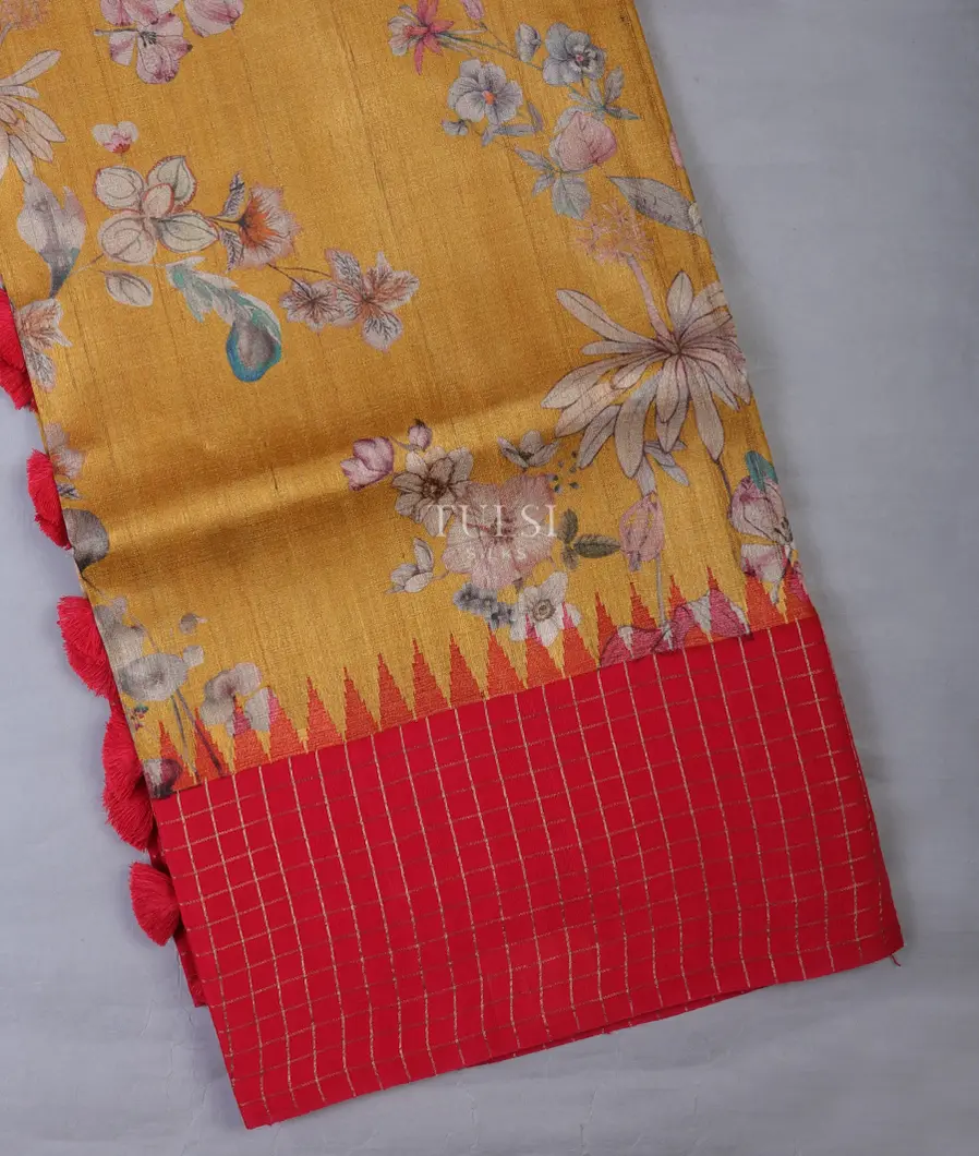 Yellow Tussar Printed Saree T693829-image