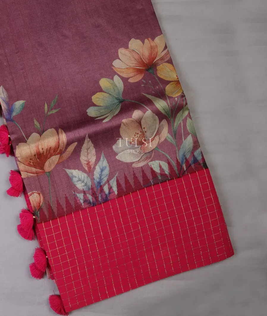 Mauve Pink Tussar Printed Saree T693836-image