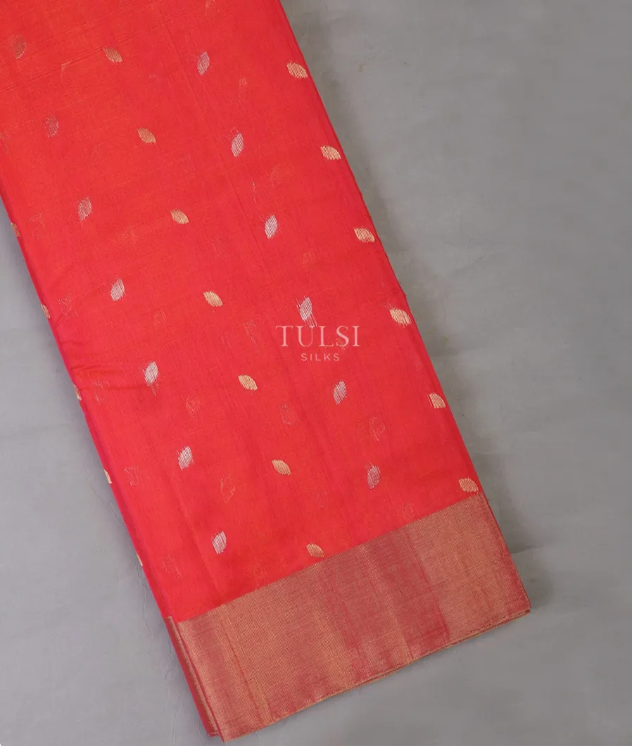 Orangish Pink Silk Cotton Saree T692687-image