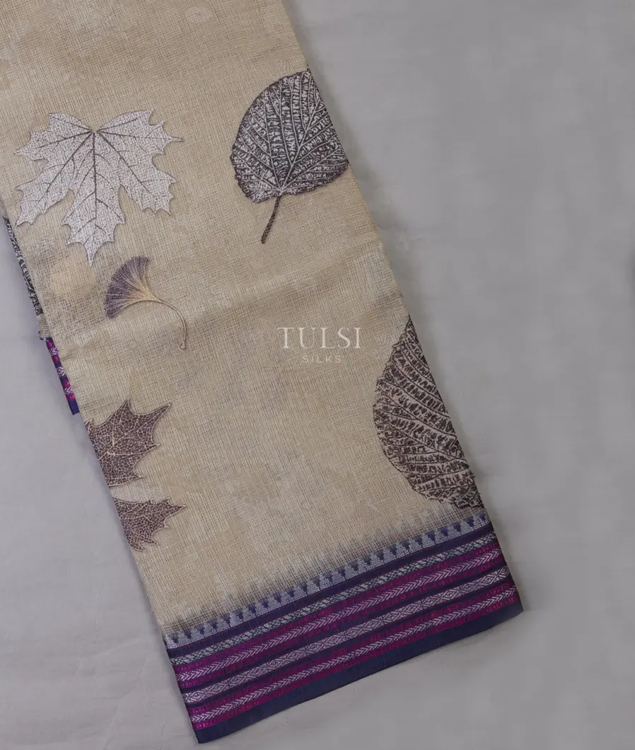 Light Beige Mercerised Cotton Saree T671714-image