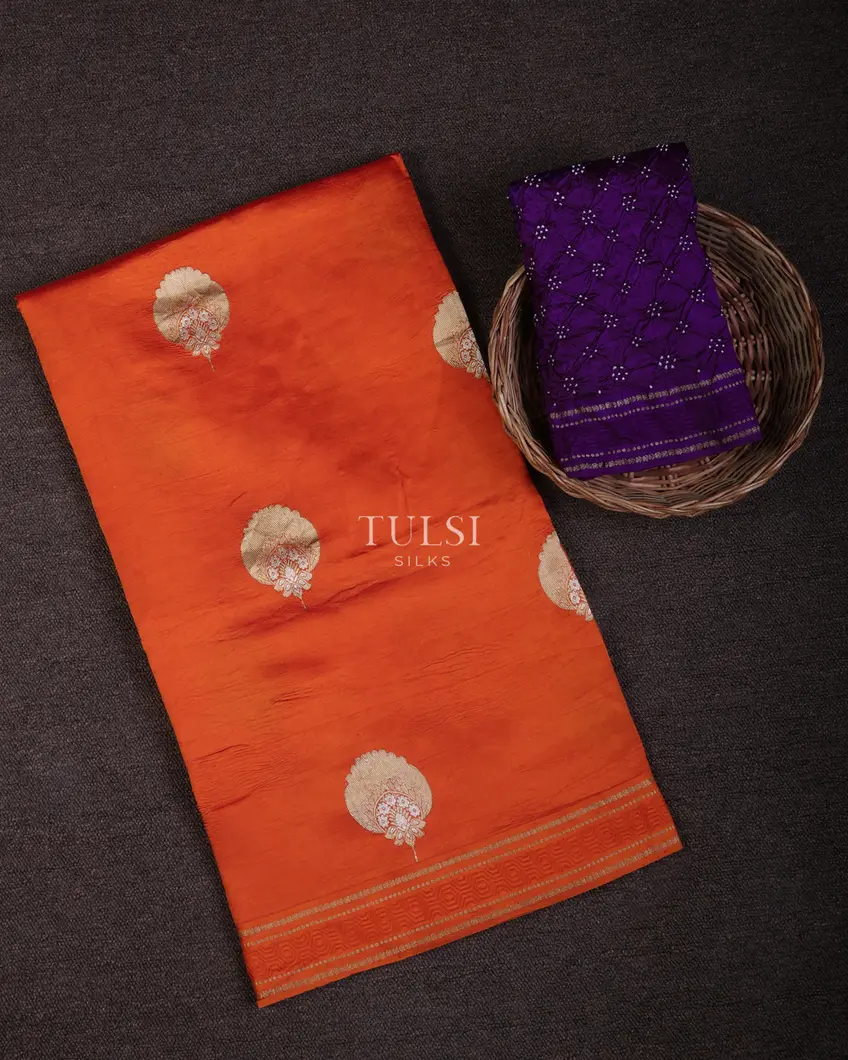 Orange Banaras Silk Saree T694290-image