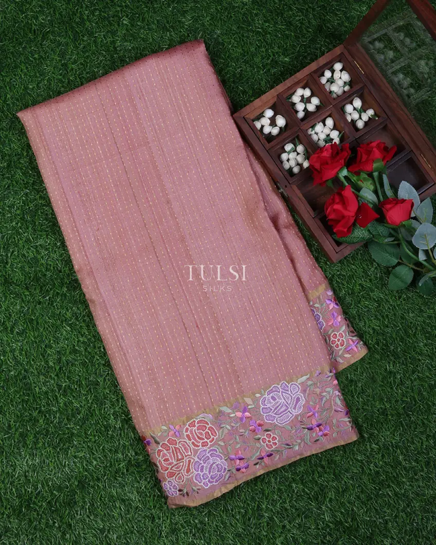 Pink Tussar Embroidery Saree T694727-image
