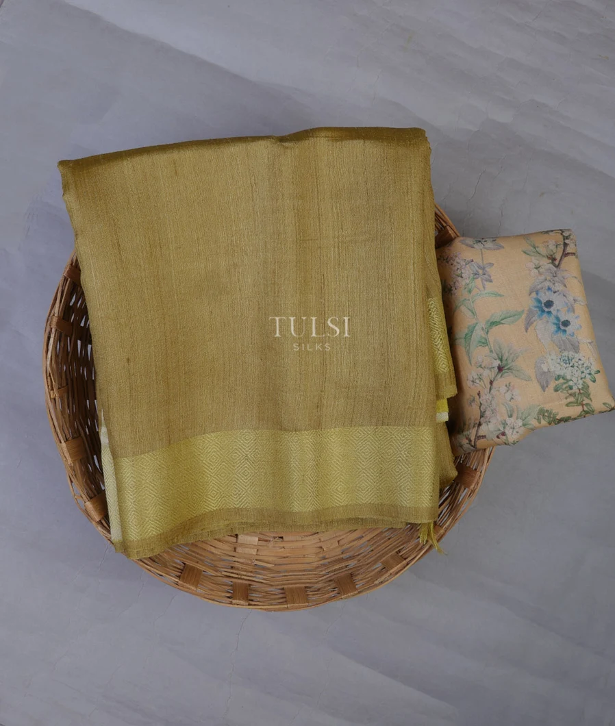 Green Handwoven Tussar Saree T659210-image
