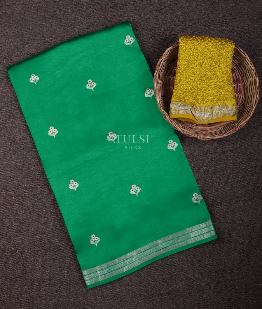 Bluish Green Banaras Silk Saree T694302-image