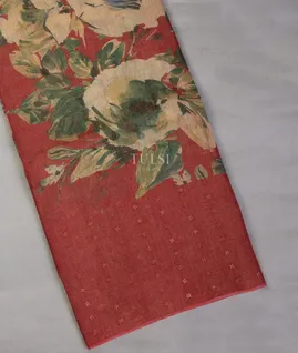 Red Tissue Tussar Printed Saree T608569-image
