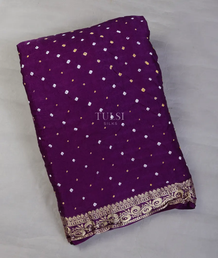 Purple Bandhani Gajji Silk Saree T693757-image