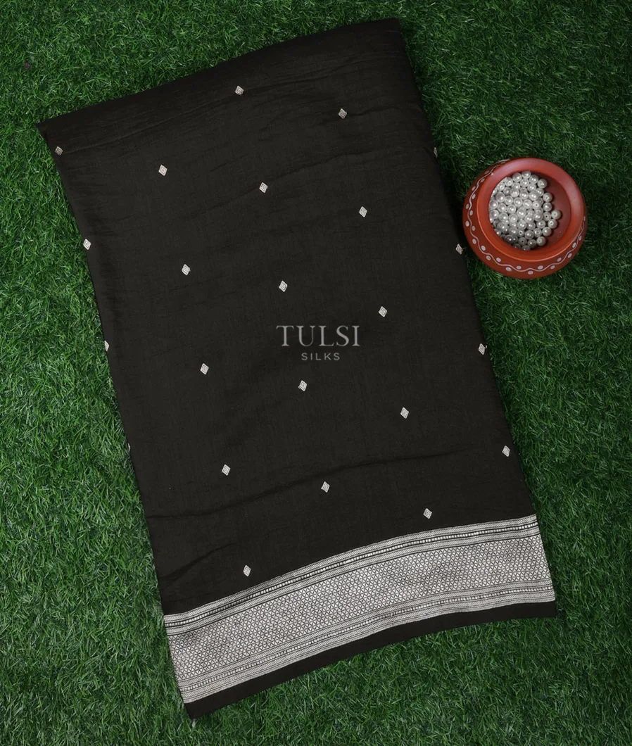 Black Banaras Munga Tussar Saree T695919-image