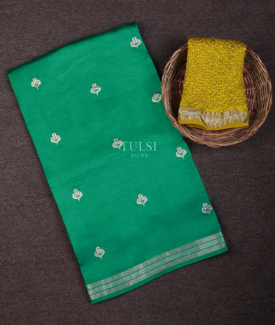 Bluish Green Banaras Silk Saree T694302-image