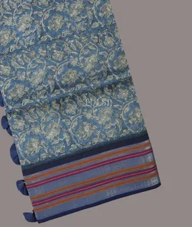 Light Blue Printed Cotton Saree T692261-image