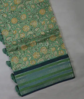 Green Printed Cotton Saree T632246-image