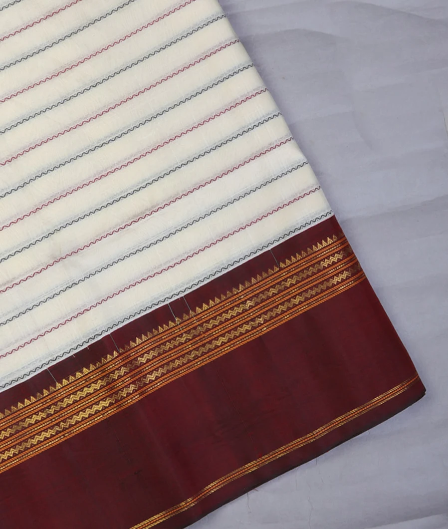 Off-White Silk Cotton Saree T696371-image