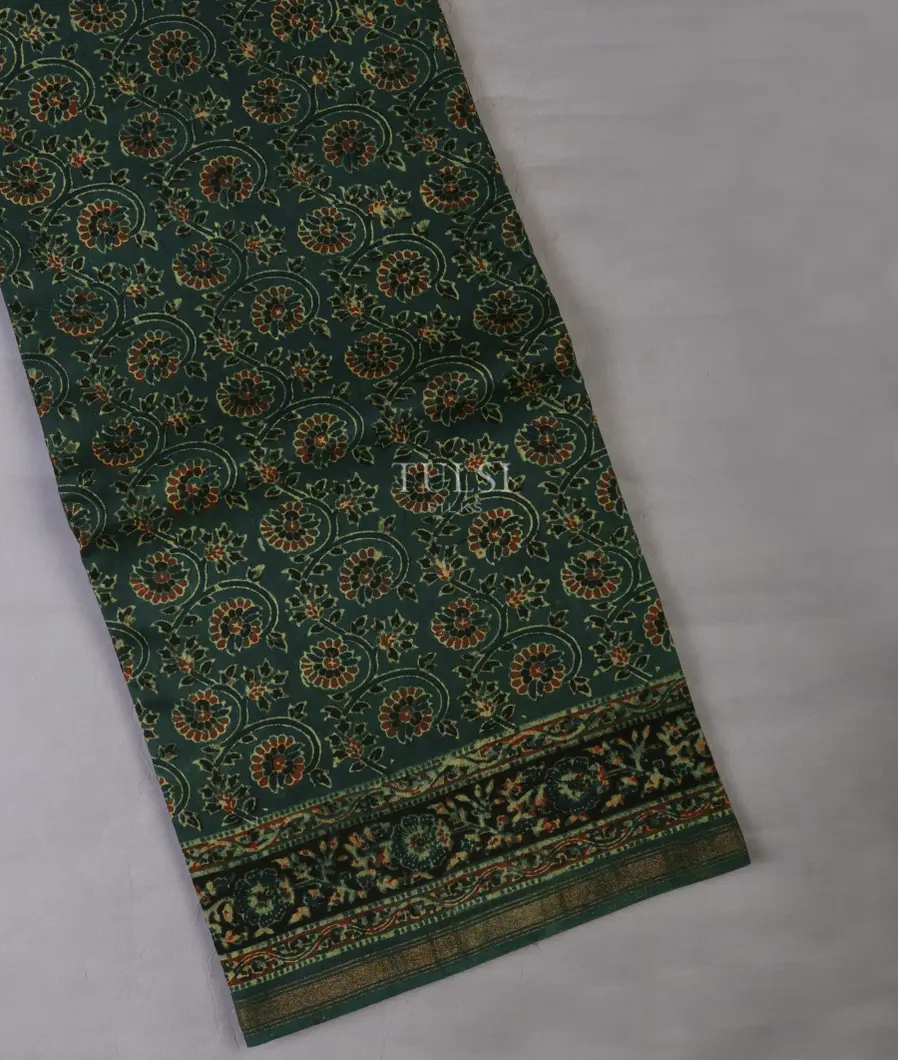 Green Printed Cotton Saree T694006-image