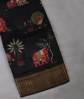 Black Printed Cotton Saree T691008-image
