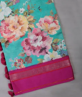 Bluish Green Mercerised Cotton Saree T689602-image