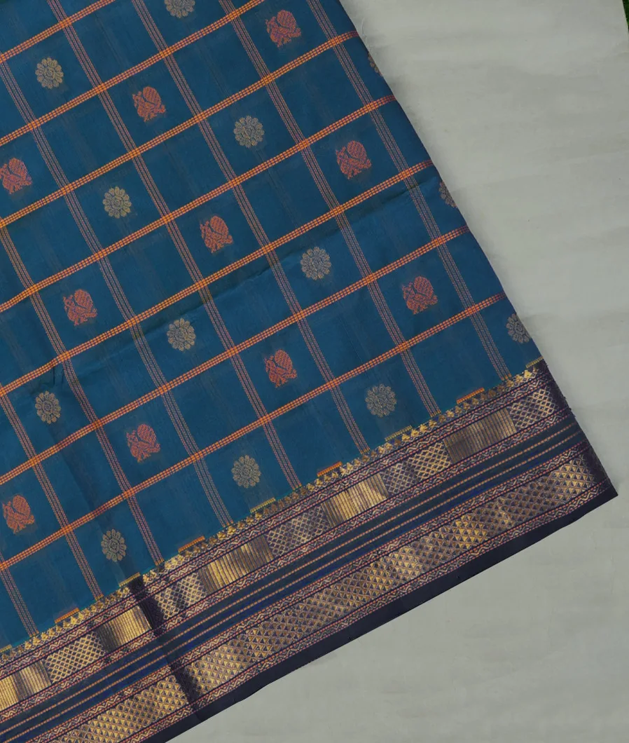 Peacock Blue Silk Cotton Saree T696418-image