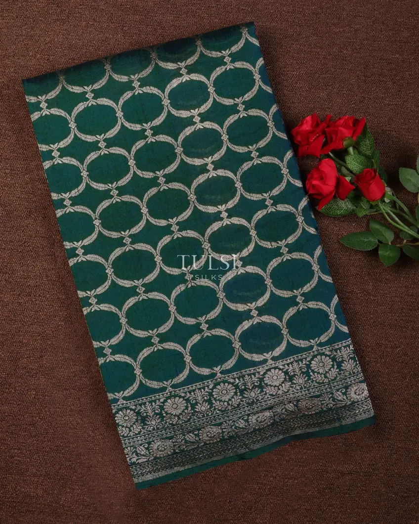 Peacock Blue Banaras Tussar Saree T694241-image