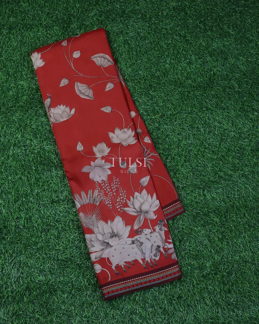 Red Printed Soft Silk Saree T697026 (Shipping 10 to 15 Business Days)-image