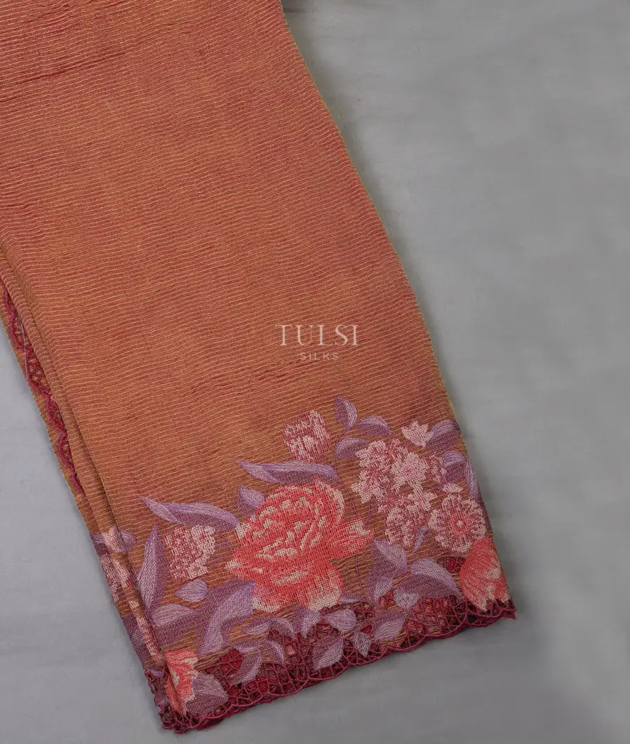 Rust Tissue Organza Cutwork Saree T536084-image