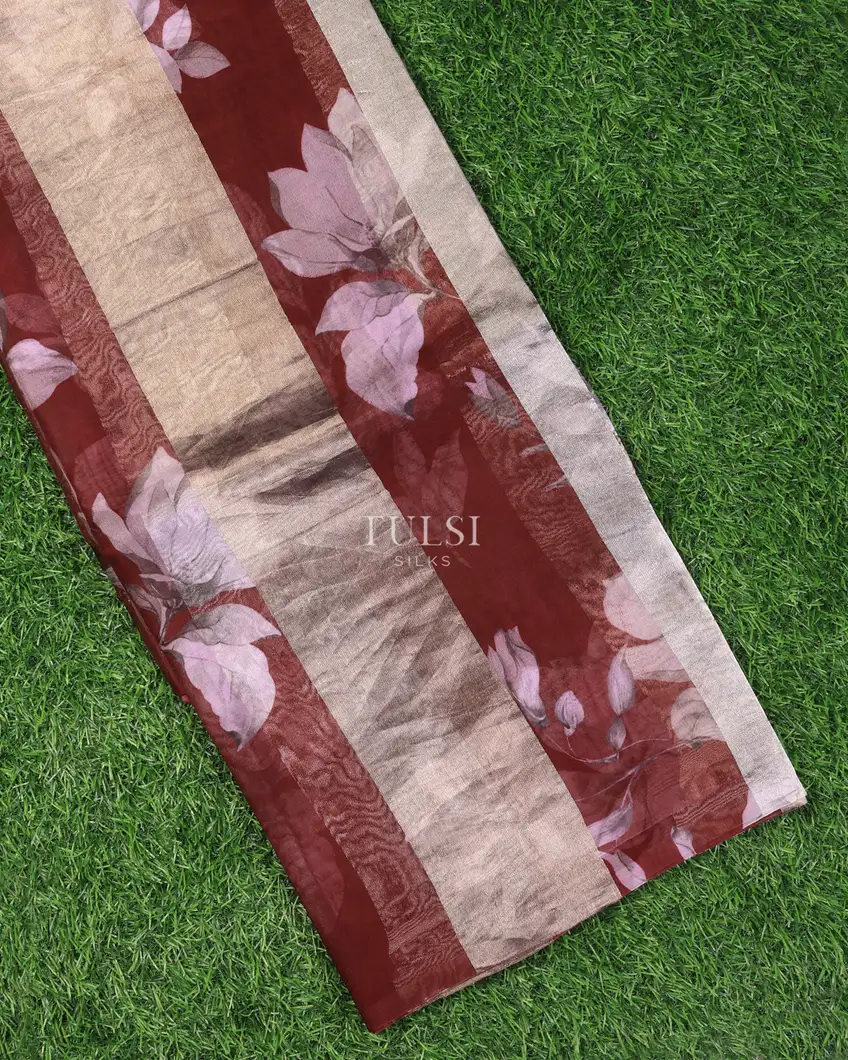 Maroon Kora Organza Printed Saree T689437-image