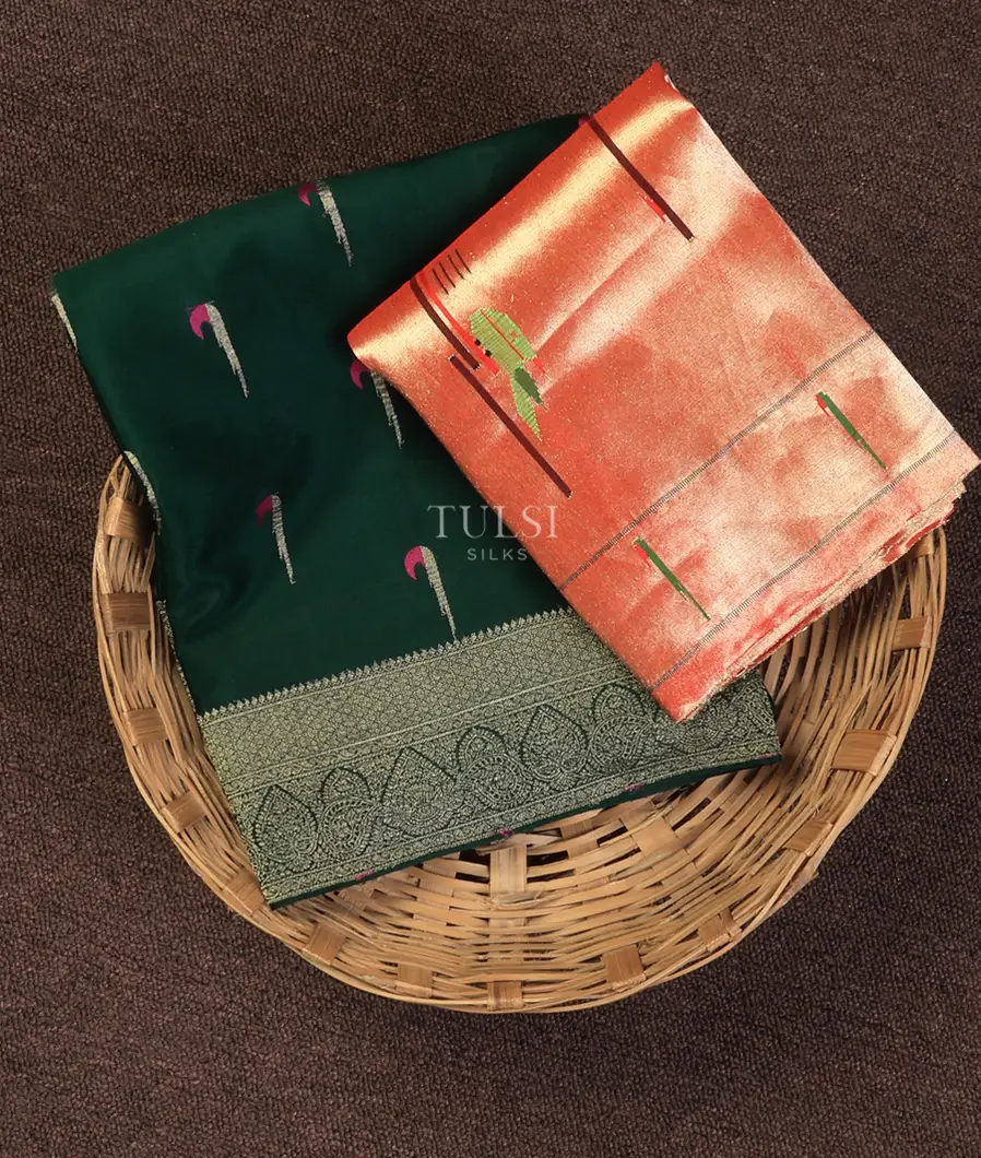 Dark Green Mysore Crepe Silk Saree T696817-image
