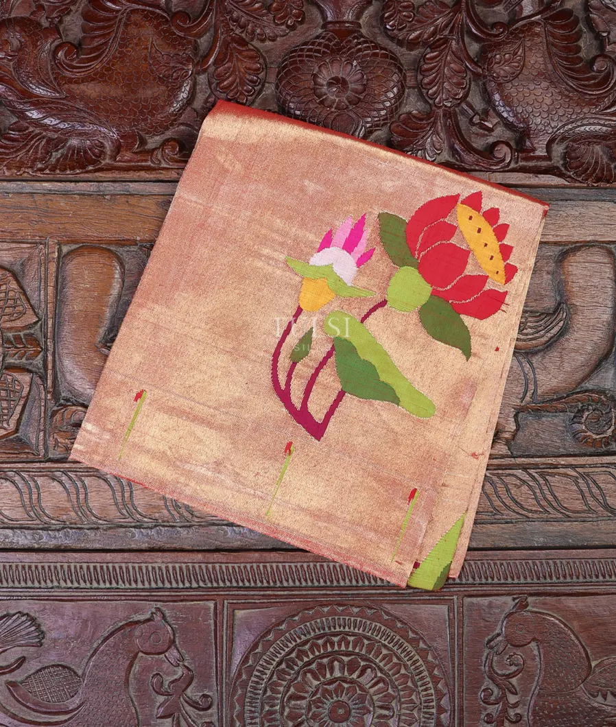 Gold And Red Paithani Silk Blouse T664104-1-image