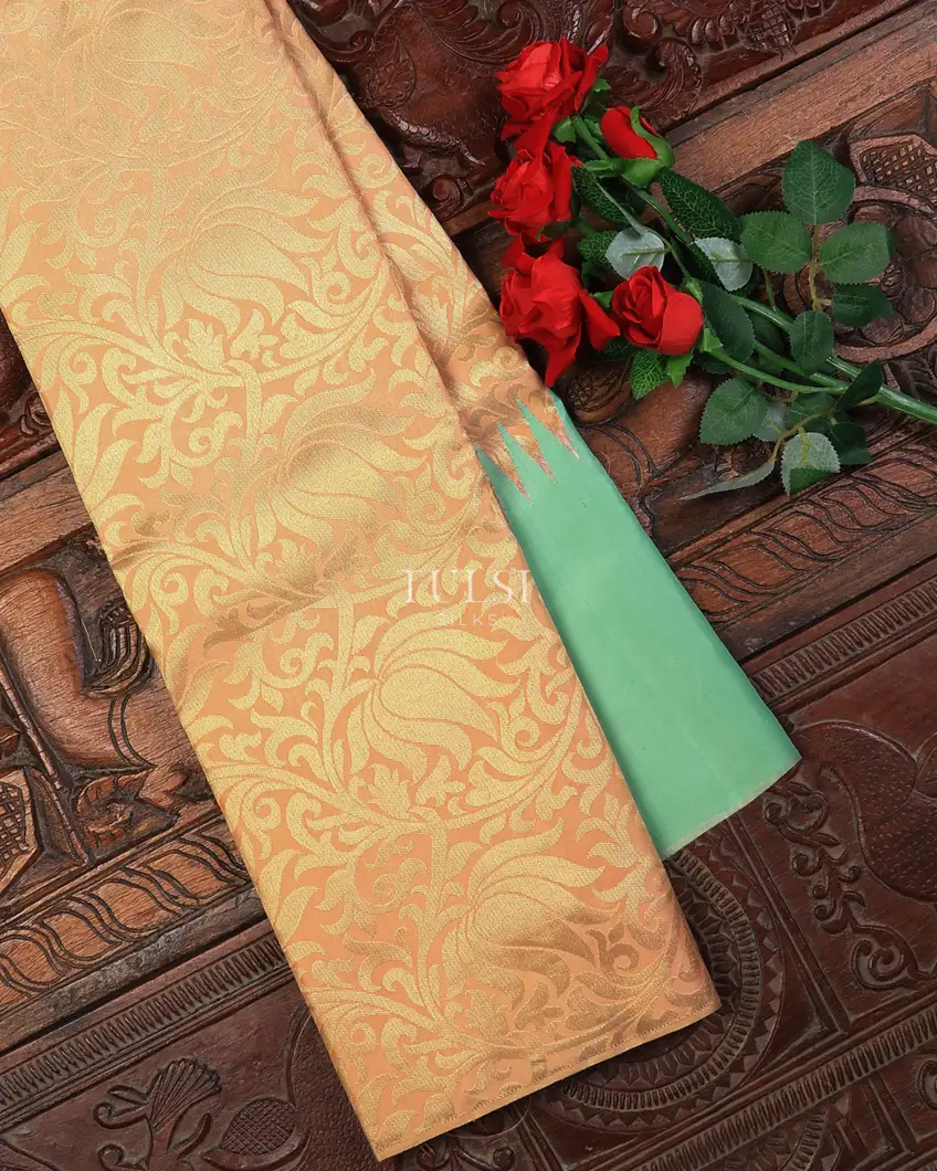 Light Peach and Bluish Green Kanjivaram Silk Saree T669176-image