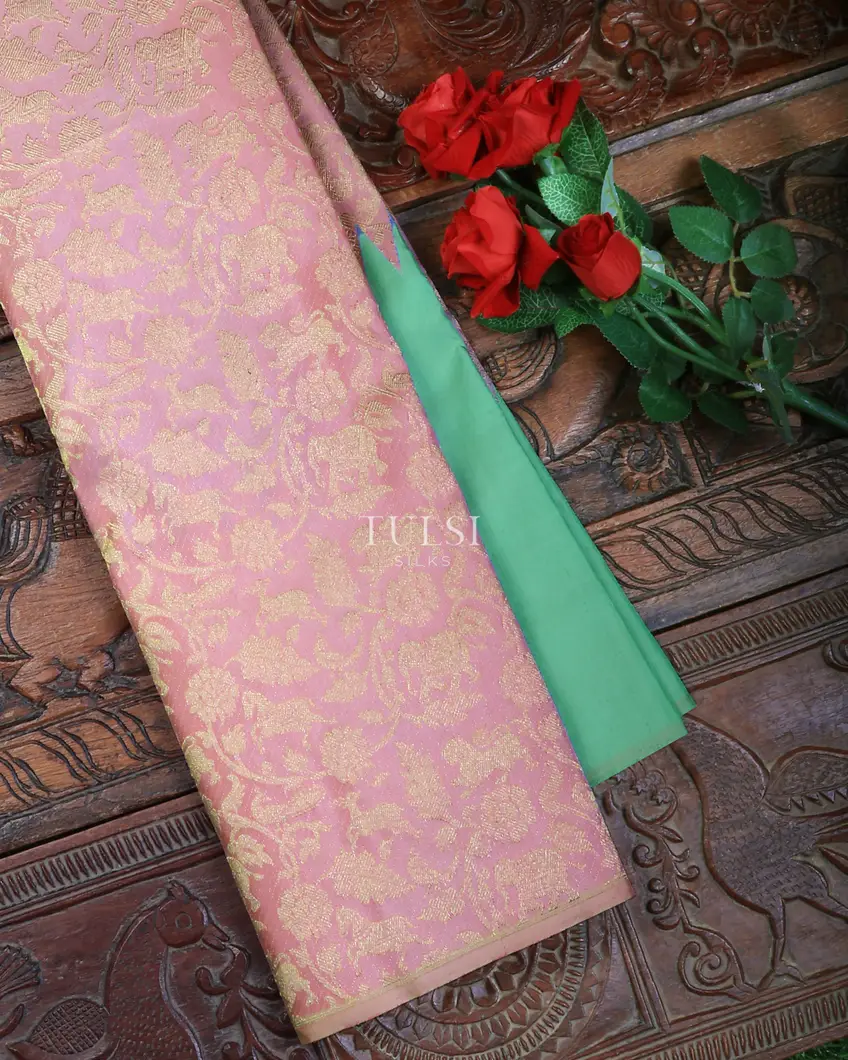 Pink and Bluish Green Kanjivaram Silk Saree T697697-image