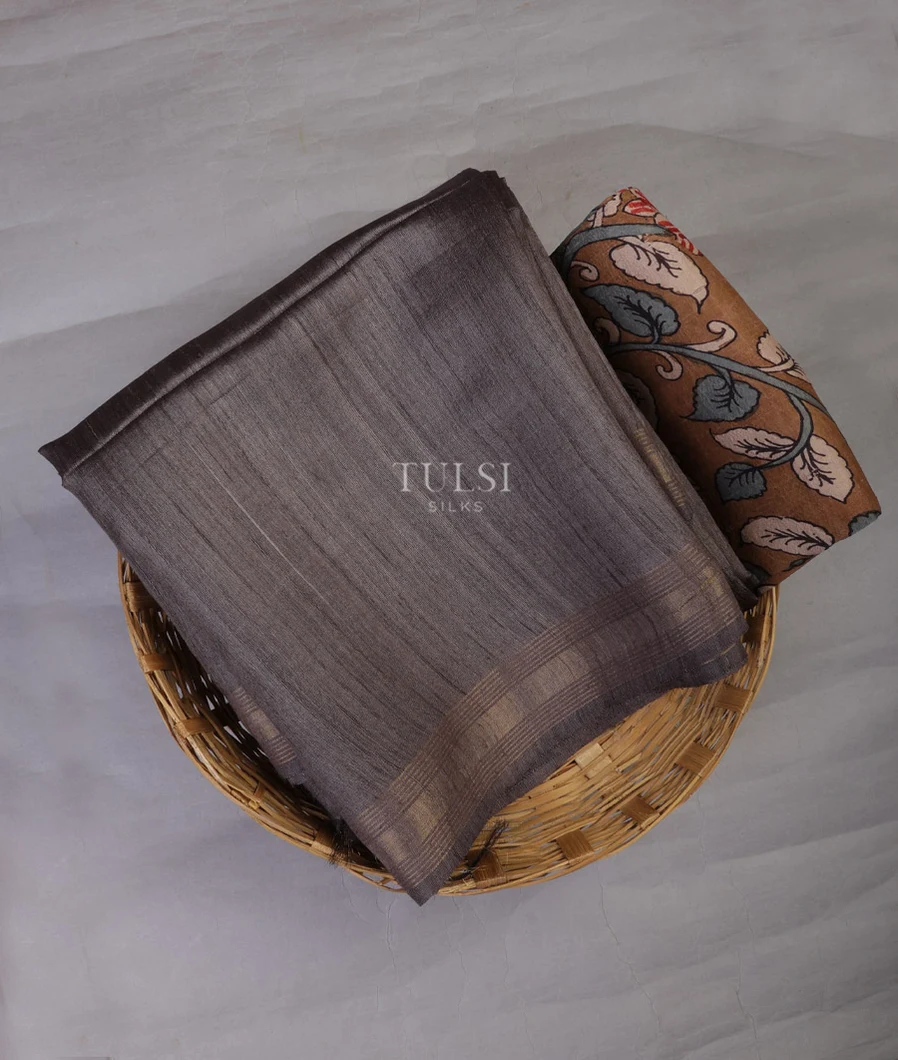 Grey Handwoven Tussar Saree T619277-image