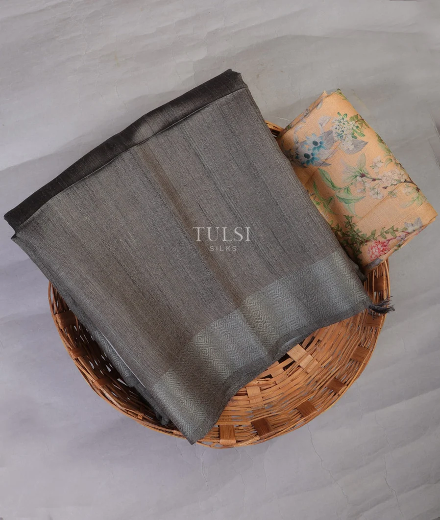Grey Handwoven Tussar Saree T659201-image