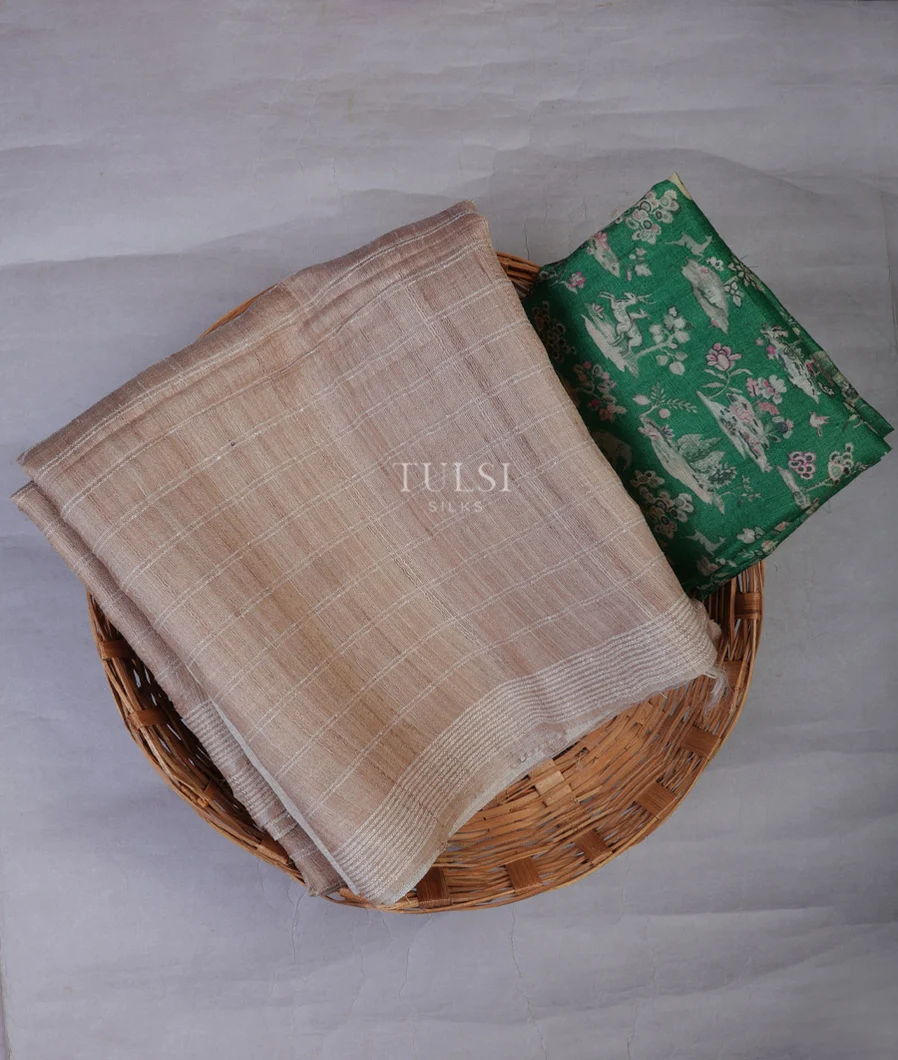 Beige Handwoven Tussar Saree T659198-image