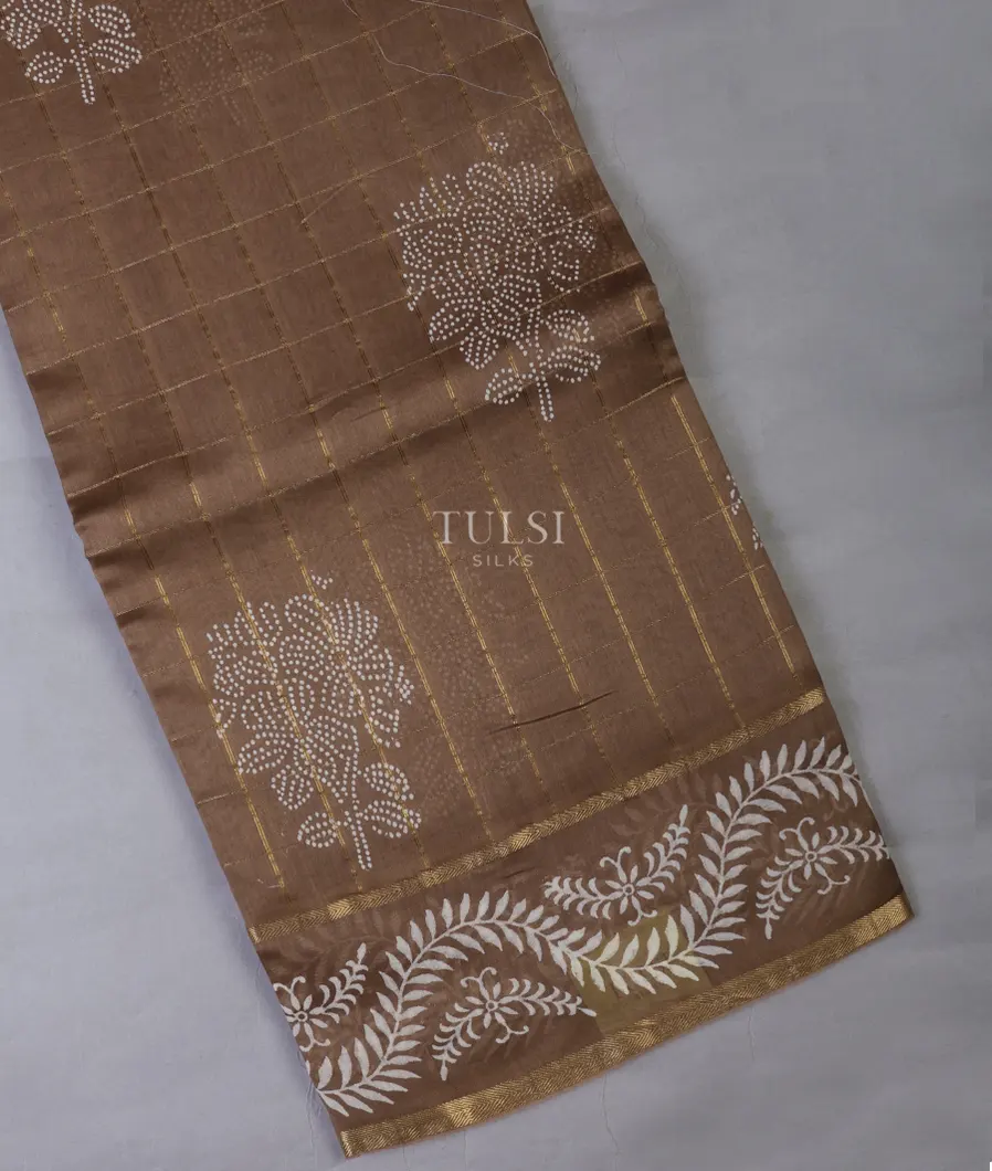 Light Brown Printed Cotton Saree T693896-image