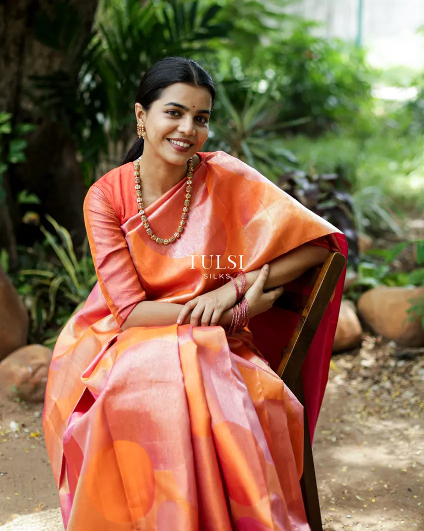 Orangish Pink Tissue Kanjivaram Silk Saree T685345-image