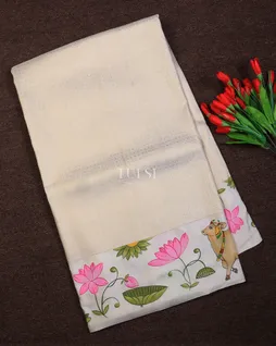 Off-White Kanjivaram Silk Handpainted Saree T693759-image