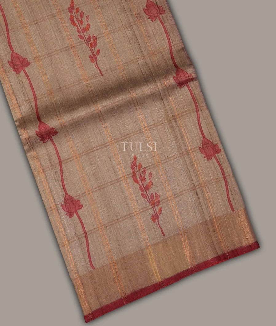 Beige Tussar Printed Saree T694964-image