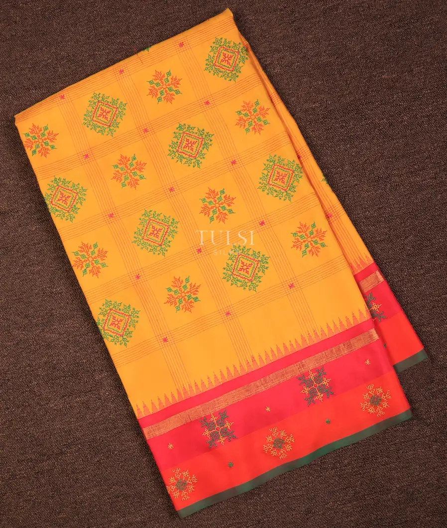 Yellow Kanjivaram Silk Embroidery Saree T672377-image