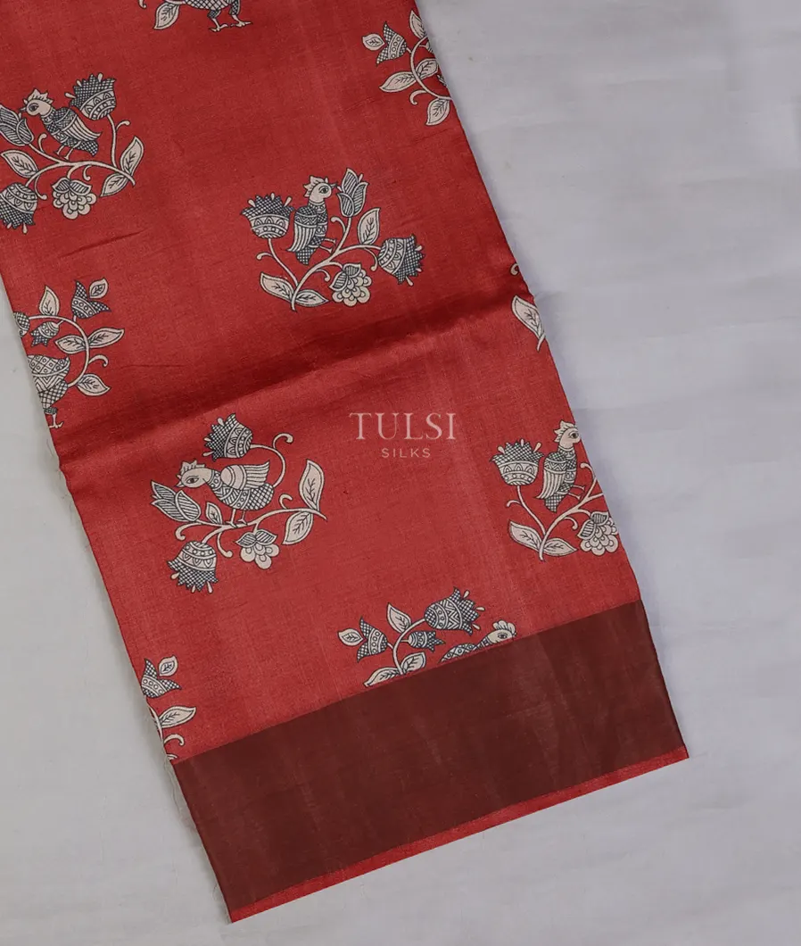 Red Tussar Printed Saree T692932-image