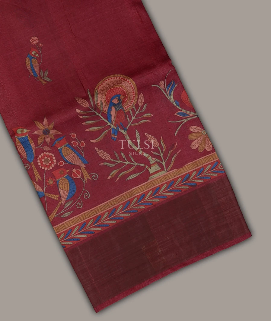 Pinkish Red Tussar Printed Saree T692923-image